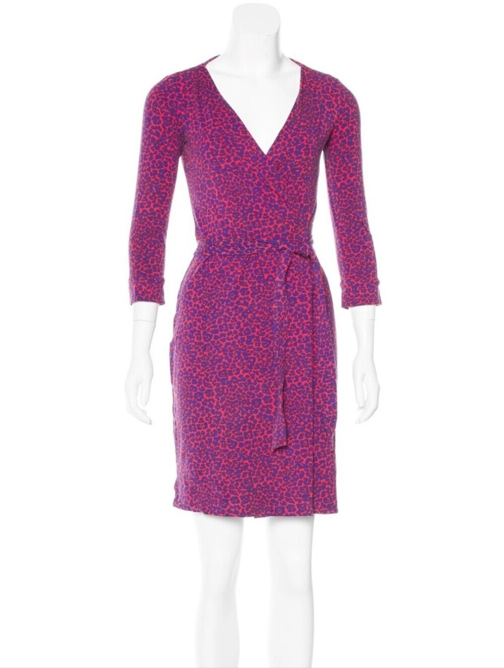 Diane von Furstenberg Red Blue Leopard Print Wrap Dress XS Stretch V-Neck Luxe